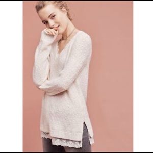 Anthro Knitted&Knotted Lace Hem Ivory Sweater